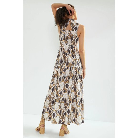 Anthropologie Maeve Snake-Printed Maxi Dress Tiered Cotton Summer Boho Preppy 6P - Picture 2 of 14